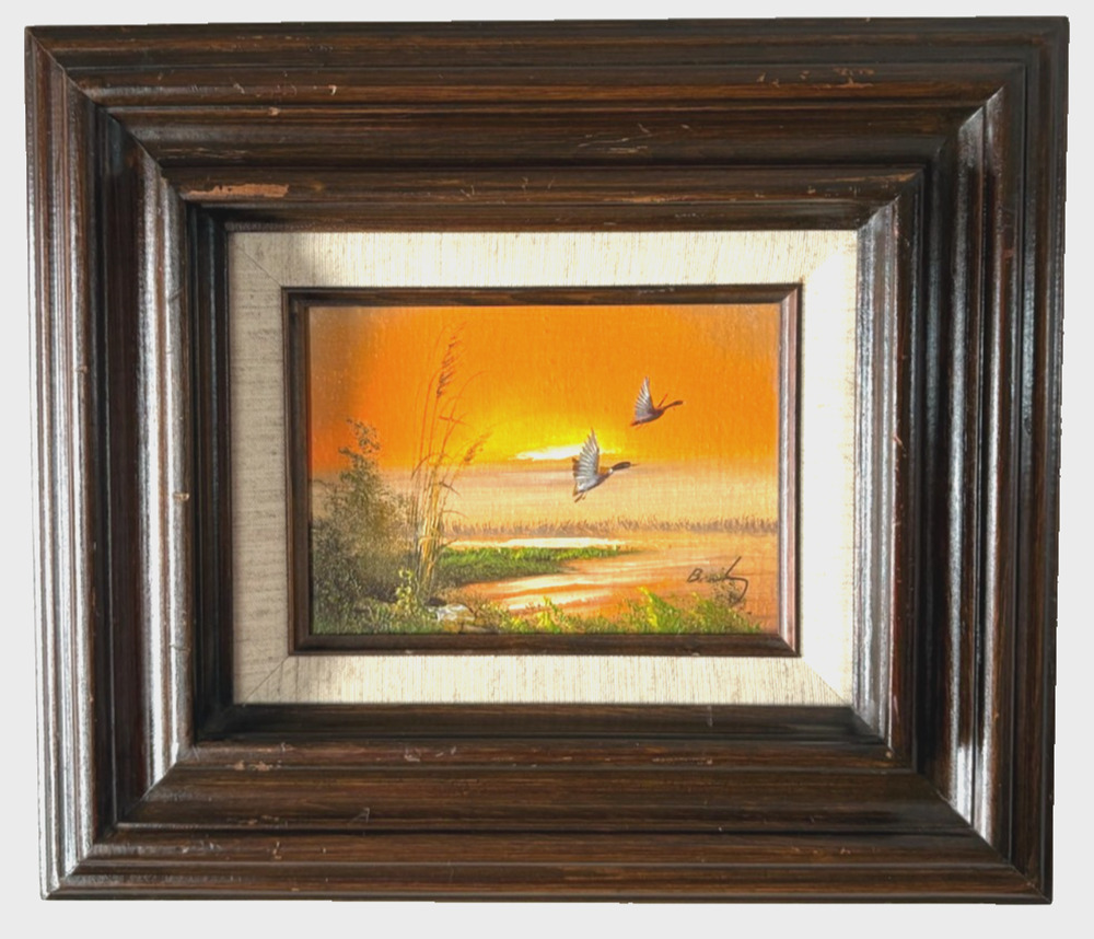 OriginalSun Rise Canadian Geese Flying Acrylic Painting, Signed